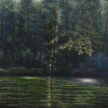 Painting titled "Лесное озеро" by Alex Bond, Original Artwork, Oil