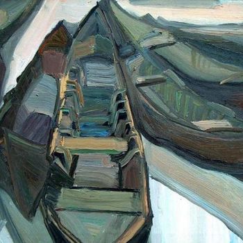Painting titled "boats IV vilkovo" by Vilkovo Boats, Original Artwork, Oil