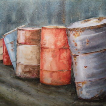 Peinture intitulée "en-rang-les-tonneau…" par Chantal Fischer, Œuvre d'art originale