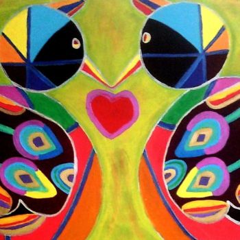 Painting titled "Love Birds" by Malka, Original Artwork, Acrylic