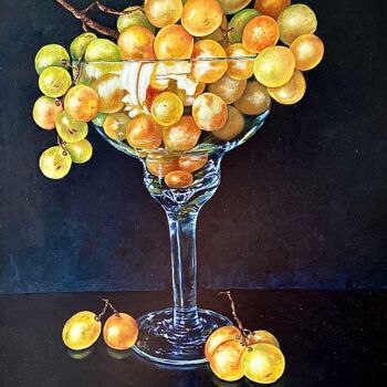 Peinture intitulée "La grappe de raisins" par Anerosh, Œuvre d'art originale, Huile Monté sur Panneau de bois