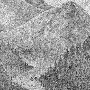 Dessin intitulée "Mountain Lake" par Anerosh, Œuvre d'art originale, Encre