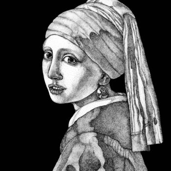 Drawing titled "Girl With A Pearl E…" by Anerosh, Original Artwork, Ink