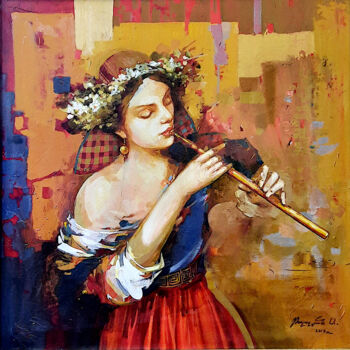 Painting titled "Girl with Melody" by Artavazd Talalyan, Original Artwork, Oil