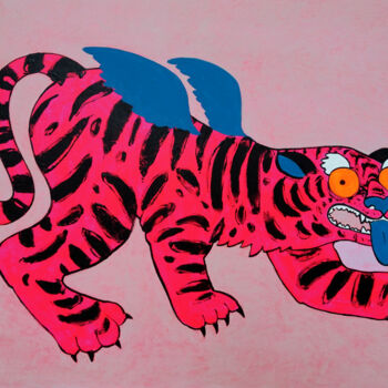 Peinture intitulée "Pink japanese tiger" par Anastasia Balabina, Œuvre d'art originale, Acrylique
