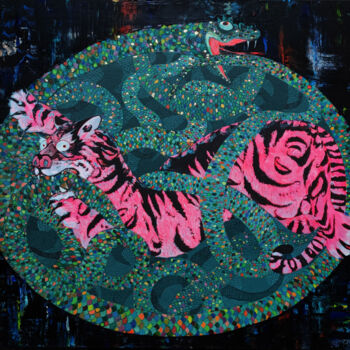 Painting titled "Tiger and snake Pai…" by Anastasia Balabina, Original Artwork, Oil