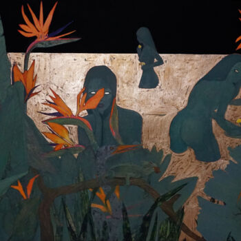 Painting titled "Night jungle Painti…" by Anastasia Balabina, Original Artwork, Oil