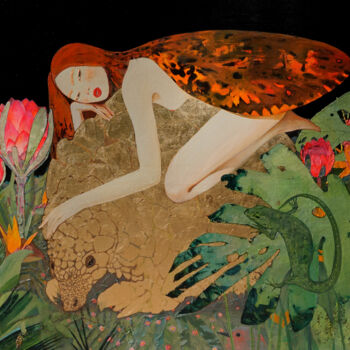 Peinture intitulée "Redhead fairy and g…" par Anastasia Balabina, Œuvre d'art originale, Huile