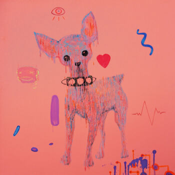 Peinture intitulée "Hologram puppy" par Anastasia Balabina, Œuvre d'art originale, Acrylique