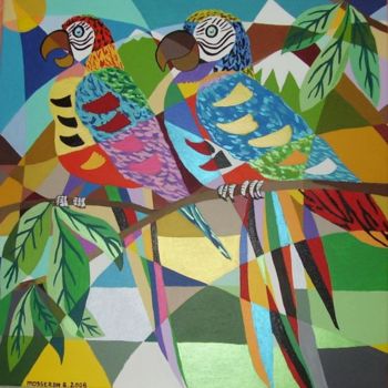 Schilderij getiteld "les perroquets" door Beatrice Mosseron, Origineel Kunstwerk