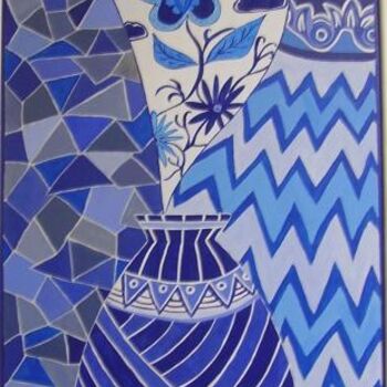 Painting titled "vases bleus" by Beatrice Mosseron, Original Artwork