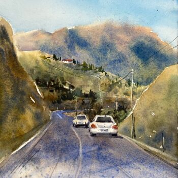 Painting titled "On the road again" by Anna Boginskaia, Original Artwork, Watercolor