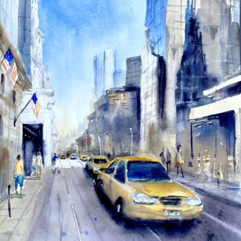 Pintura titulada "NYC taxi" por Anna Boginskaia, Obra de arte original, Acuarela