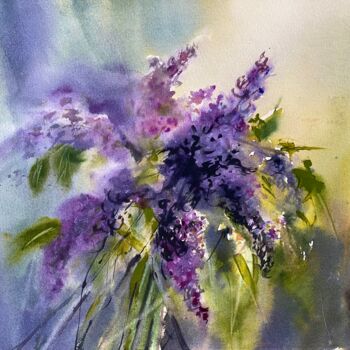 Painting titled "Lilac bouquet" by Anna Boginskaia, Original Artwork, Watercolor