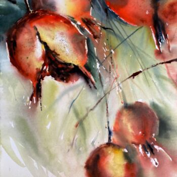 Painting titled "Pique (cracked pome…" by Anna Boginskaia, Original Artwork, Watercolor