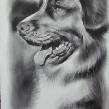Schilderij getiteld "portrait of a dog" door Bolotbek Mambetov, Origineel Kunstwerk, Olie