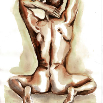 Pintura intitulada "Male back 2" por Olesia Zhalkovskaia, Obras de arte originais, Aquarela