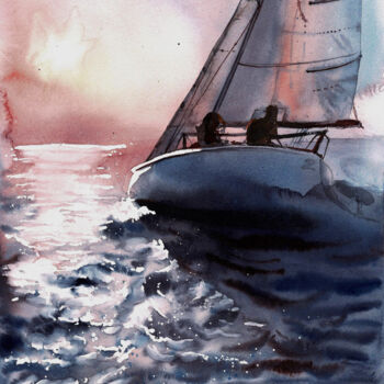 Painting titled "yacht 2" by Olesia Zhalkovskaia, Original Artwork, Watercolor