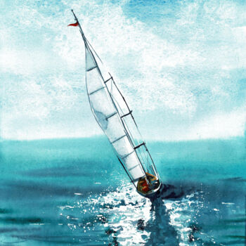 Painting titled "Yachting" by Olesia Zhalkovskaia, Original Artwork, Watercolor