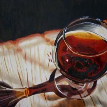 Painting titled "Glass of Cognac" by Renata Sajko, Original Artwork