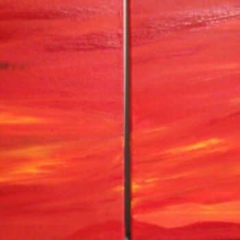 Painting titled "Red Sunrise over Sa…" by Artbyzoe, Original Artwork