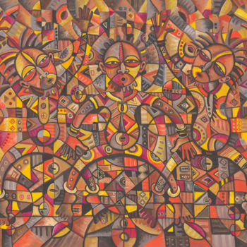 Peinture intitulée "African Dancers" par Angu Walters, Œuvre d'art originale, Acrylique