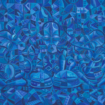 Malerei mit dem Titel "The Blues Band 2" von Angu Walters, Original-Kunstwerk, Acryl