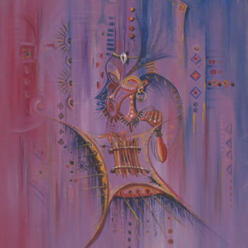 Malerei mit dem Titel "Sanza Player" von Angu Walters, Original-Kunstwerk, Öl
