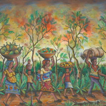 Painting titled "To the Market 3 pai…" by Angu Walters, Original Artwork, Acrylic