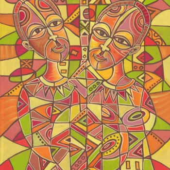 Painting titled "Couple" by Angu Walters, Original Artwork, Acrylic