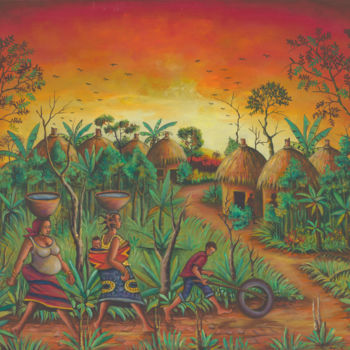 Painting titled "Village" by Angu Walters, Original Artwork, Acrylic