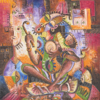 Peinture intitulée "The Drummer" par Angu Walters, Œuvre d'art originale, Huile