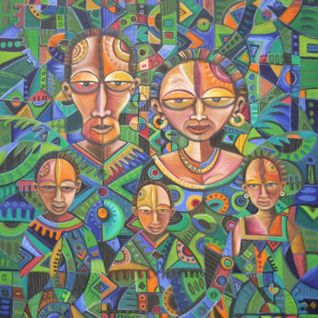 Peinture intitulée "The Happy Family V" par Angu Walters, Œuvre d'art originale, Huile