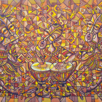Schilderij getiteld "African Blues Singe…" door Angu Walters, Origineel Kunstwerk, Acryl