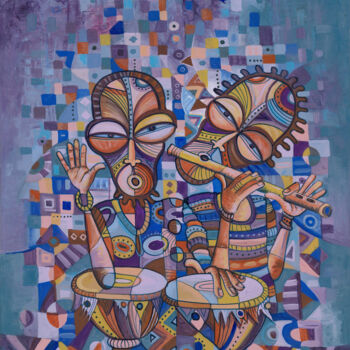 Malerei mit dem Titel "The Drummer and Flu…" von Angu Walters, Original-Kunstwerk, Acryl