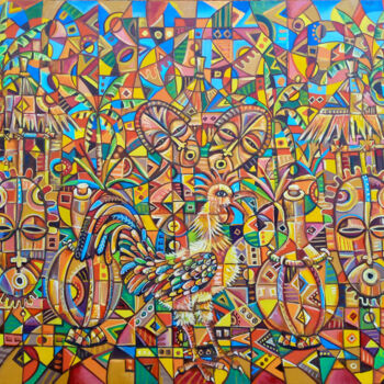 Pittura intitolato "African Juju Societ…" da Angu Walters, Opera d'arte originale, Olio