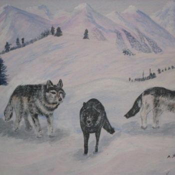Malerei mit dem Titel "Wolves in the Arctic" von Adele Steinberg, Original-Kunstwerk