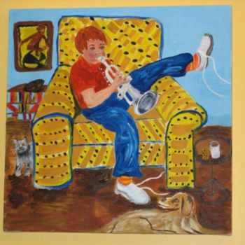 Pintura intitulada "young boy practicin…" por Adele Steinberg, Obras de arte originais