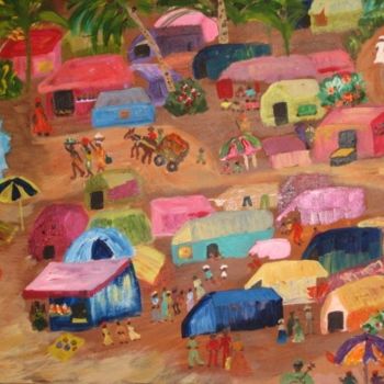 Картина под названием "Caribbean village" - Adele Steinberg, Подлинное произведение искусства, Масло