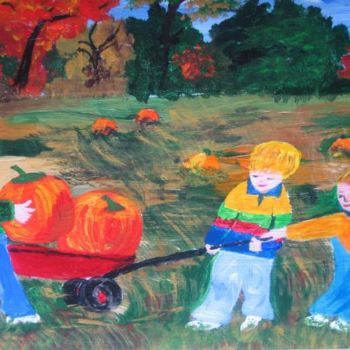 Malerei mit dem Titel "children in the Pum…" von Adele Steinberg, Original-Kunstwerk, Öl