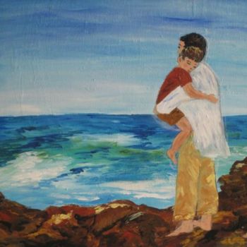 Painting titled "Father and Son at t…" by Adele Steinberg, Original Artwork, Oil