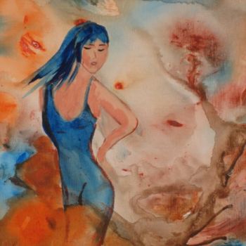 Painting titled "Blue haired woman" by Adele Steinberg, Original Artwork