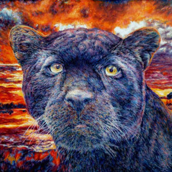 Painting titled "Panther" by Liliya Chernaya, Original Artwork, Oil