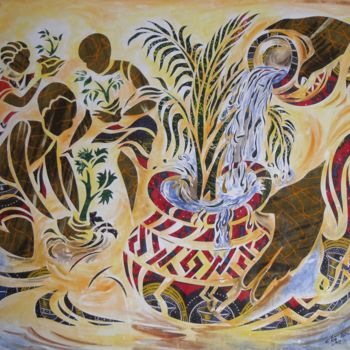 Pintura titulada "Apprentissage écolo…" por Augustin Tshimpe Wa Nzambi, Obra de arte original, Oleo