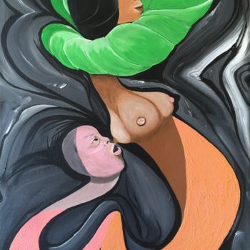 Ζωγραφική με τίτλο "Breastfeeding" από Cloe Jalipa, Αυθεντικά έργα τέχνης, Ακρυλικό