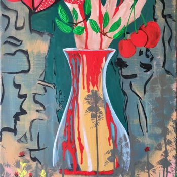 Ζωγραφική με τίτλο "Red in puzzle" από Cloe Jalipa, Αυθεντικά έργα τέχνης, Ακρυλικό