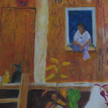 Schilderij getiteld "Femme à sa fenêtre" door Artcouleur S, Origineel Kunstwerk, Acryl