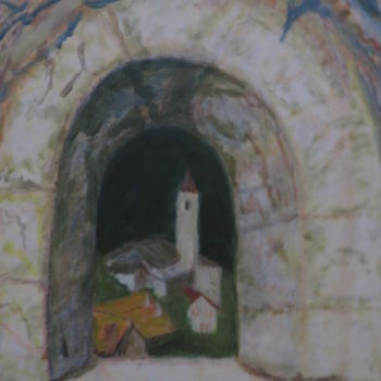 Peinture intitulée "Village vu d'en haut" par Artcouleur S, Œuvre d'art originale, Acrylique