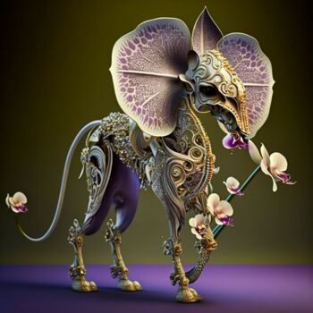Digitale Kunst getiteld "Orchideus Elephantus" door Artcypia, Origineel Kunstwerk, AI gegenereerde afbeelding