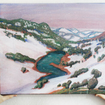 Painting titled "Winter lake in the…" by Anastasiya Dashevskaya, Original Artwork, Acrylic Mounted on Wood Stretcher frame
